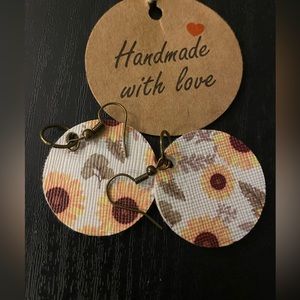 Flower Print Small Circle Earrings Handmade In Tennessee. 1.25 inch length